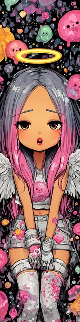 Free kawaii angel bookmark featuring distraught pink and gray hair kawaii angel